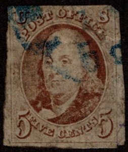 MALACK 1 VF+, large margins, blue cancel, creases, n..MORE.. k0662