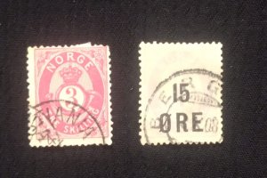 D)1875, NORWAY, STAMPS, POSTAL HORN, VALUE IN SKILLING, USED