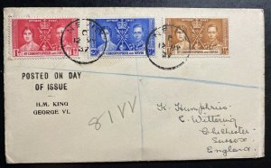 1937 St Kitts & Nevis First Day Cover FDC King George VI Coronation KG6 To UK