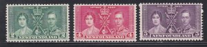 Newfoundland # 230-232, 1937 Coronation, Hinged, 1/2 Cat.