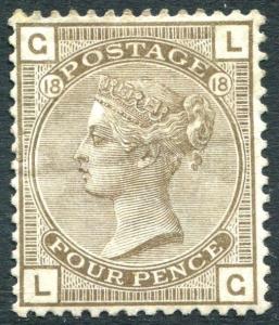 1880-3 4d Grey Brown Plate 18. A fine mounted mint example Sg 160