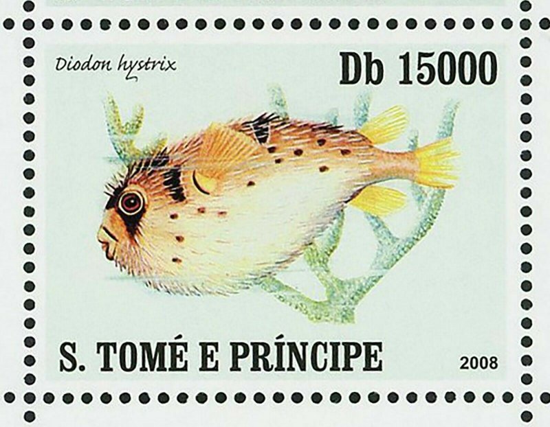 Fish Sao Tome Stamp Canthidermis Maculatus Rhinecanthus Aculeatus S/S MNH #3204