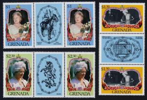 Grenada 1298-1300 Gutter Pairs MNH Queen Mother 85th Birthday, Flowers