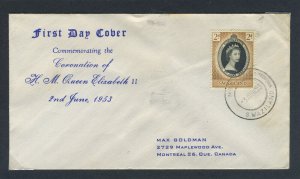 Swaziland 1953 QEII Coronation on First Day Cover.