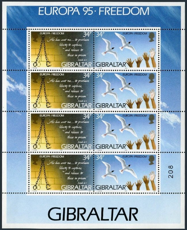 Gibraltar 676-679a sheets.MNH. EUROPE CEPT-1995.Peace & Freedom.