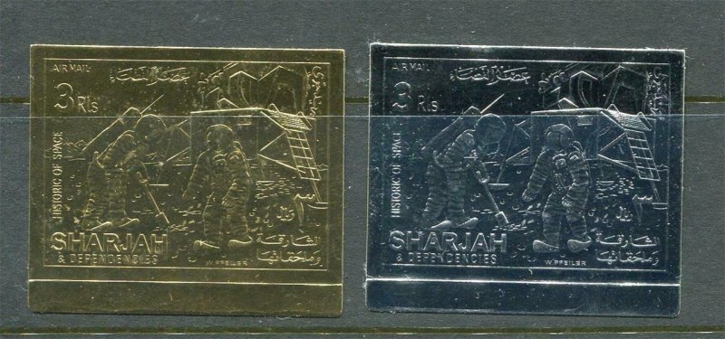 Gold and Silver Foil stamp Sharjah Imperf History of Space MNH 5454