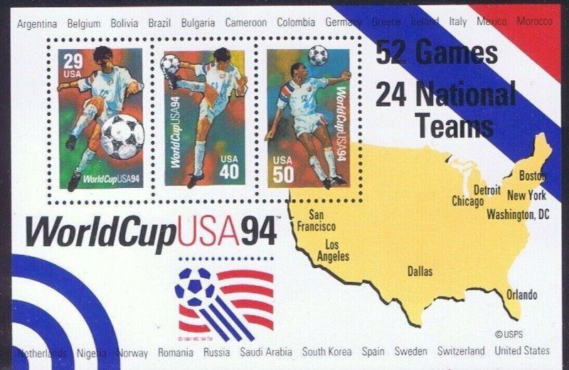World Cup USA 94 Souvenir Sheet Scott 2837 MNH. 