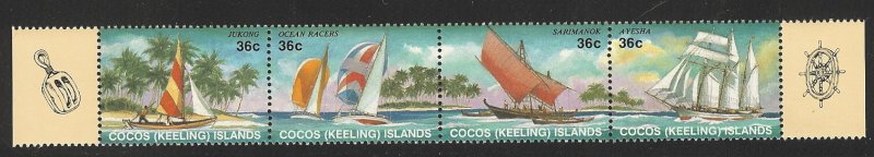 Cocos Islands 1987 sailboats strip of 4  MNH  sc158