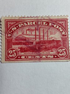 SCOTT #Q9 TWENTY FIVE CENT MANUFACTURING STEEL PLANT USED PARCEL POST