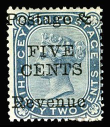 Ceylon #96 (SG 155) Cat£65, 1885 5c on 32c, hinge remnant