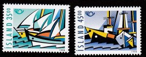 Iceland # 854-855, Stylized Boats, Mint NH, 1/2 Cat