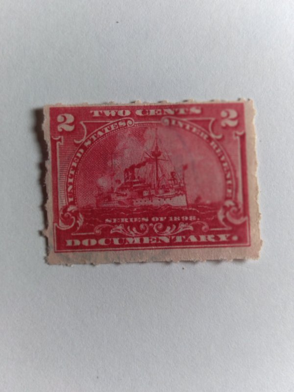 SCOTT #R164 USED TWO CENT CARMINE ROSE BATTLESHIP USS MAINE REVENUE