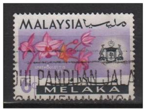 Malaysia Malacca 1965 Scott 70 used 6c Orchids & State crest