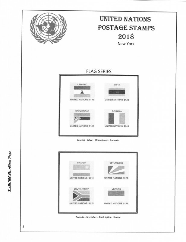 2018 UNITED NATIONS  ISSUES SUPPLEMENT – LAWA Album Pages