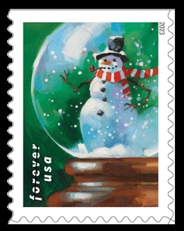  2023 Snow Globes (5 Booklets, 100 Total Stamps) First Class Forever  Postage Stamps (A Snowman, Santa Claus Poised on a Chimney, a Majestic  Deer, and a Christmas Tree) : Office Products