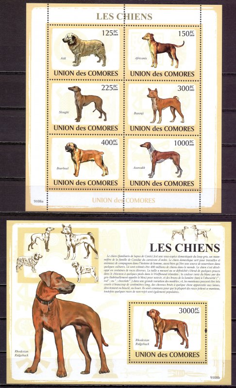 Comoro Islands. 2009. Small sheet 2135-40 bl477. dogs. MNH.