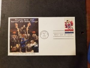 Circus 5c Stamp FDC Ringling Bros & Barnum & Bailey Sc#1309 Clown & Bonus cover! 