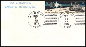 US 1st Anniversary Apollo XVII Moonlanding 1973 Space Cover