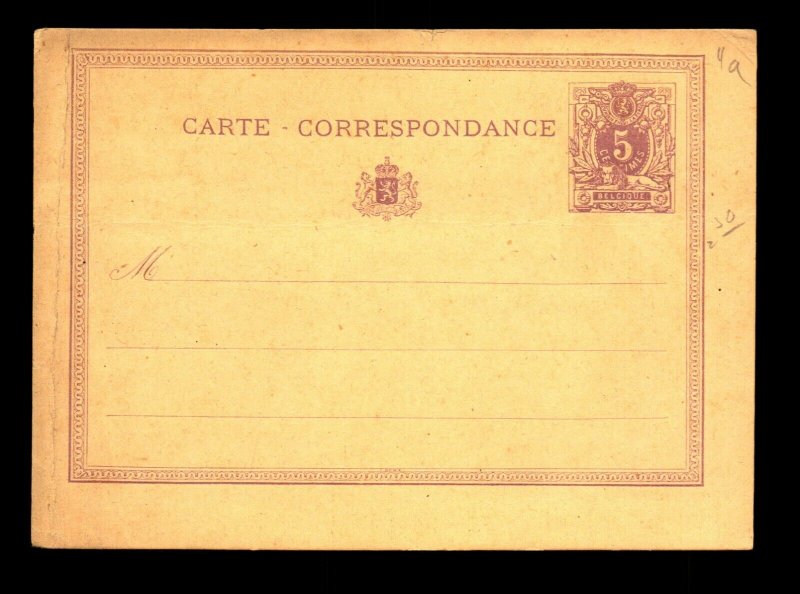 Belgium 1870s 5c Postal Card Unused / Tiny Cnr Crease - L11172