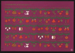 Denmark. 1977 Christmas Sheet Mnh Imperforated. Cat, Angels, Bird, Decorations.