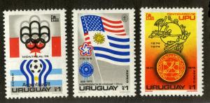 URUGUAY C416-C418 MNH SCV $5.25 BIN $2.75 UNIVERSAL POSTAL UNION