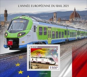 Chad - 2021 European Year of Rail Trains - Stamp Souvenir Sheet - TCH210133b