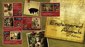 Uganda - Animals of Africa 2012 - Sheet of five stamps MNH