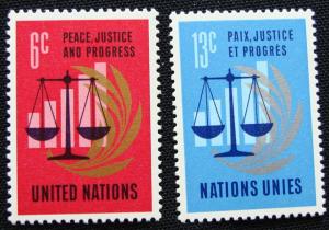 UN #213-214 MNH, 2 Singles, Peace/Justice, SCV $.40 L10