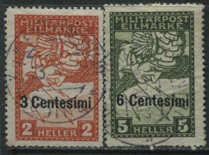 Italy 1918 Occupation Special Delivery stamps overprinted 3 and 6 centesimi used