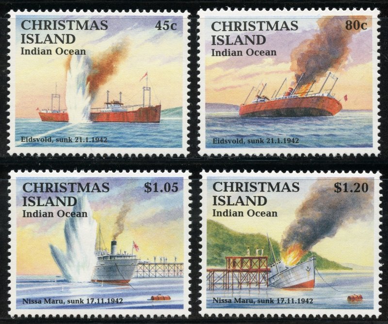 Christmas Island Scott 343-46 Unused LHOG - WWII Sinking of Ships - SCV $12.50