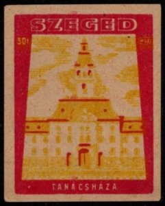 1960 ORIGINAL Vintage Czech Poster Stamp (Match Box Label) Szeged City Hall