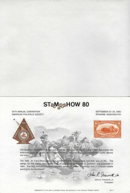 UNITED STATES - STAMPSHOW '80 PHILATELIC EXHIBITION SOUVENIR CARD & ENVELOPPE