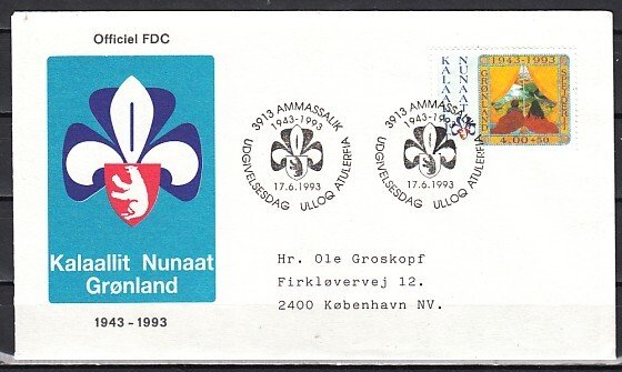 Greenland, Scott cat. B18. 50th Anniversary of Scouting. First day cover. ^