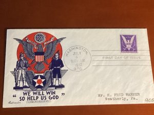 7/4/1942 US patriotic cover FDC #905 Fleetwood cachet H Fred Warner Weatherly PA