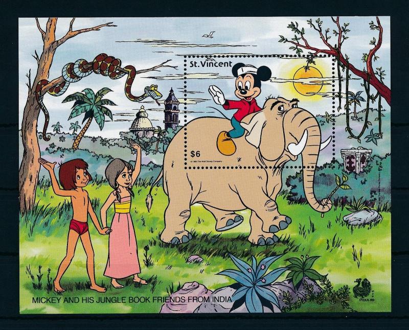 [23251] St. Vincent 1989 Disney Mickey Mouse Jungle Book Mowgli Elephant MNH