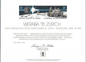 SOUVENIR CARD OF THIRD INTERNATIONAL SPACE STAMP EXHIBITION AT ZURICH 1976