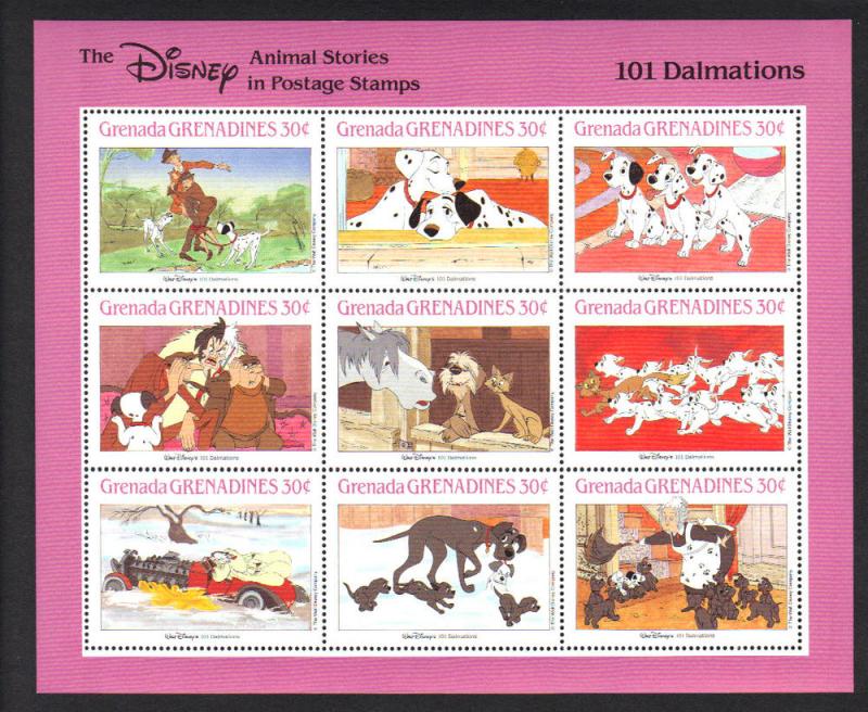 GRENADA -Disney 101 DALMATIENS -DOGS STORIES -VF NH 9 Stamps