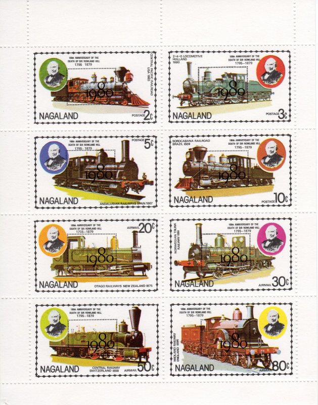 Nagaland 1979 Locomotives -Sir Rowland Hill Sheetlet ovpt.London 80 Perf.MNH