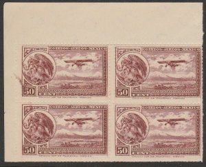 MEXICO C25, 50¢ Early Air Mail Plane & coat of arms. MINT NH BLOCK 4 VF (183)