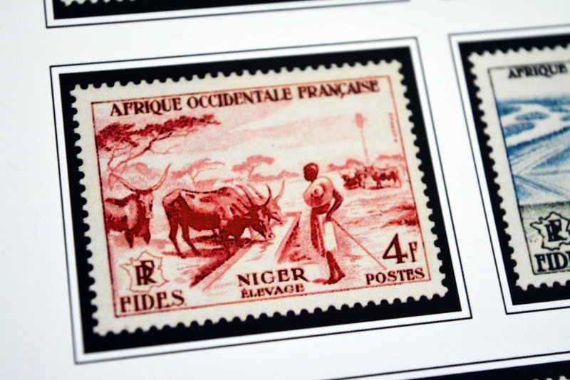 COLOR PRINTED FRENCH WEST AFRICA 1943-1959 STAMP ALBUM PAGES (15 illustr. pages)