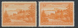  Norfolk Island SG 1 and 1a  ord gum and on white paper  MNH 1947/59 issue se...