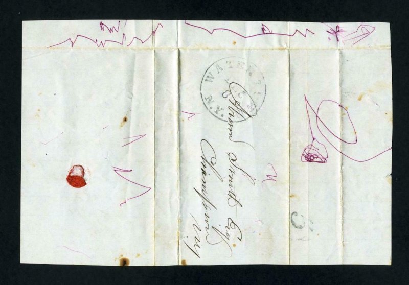 Stampless Letter from Watertown, NY to Champion, NY - 12-8-1852