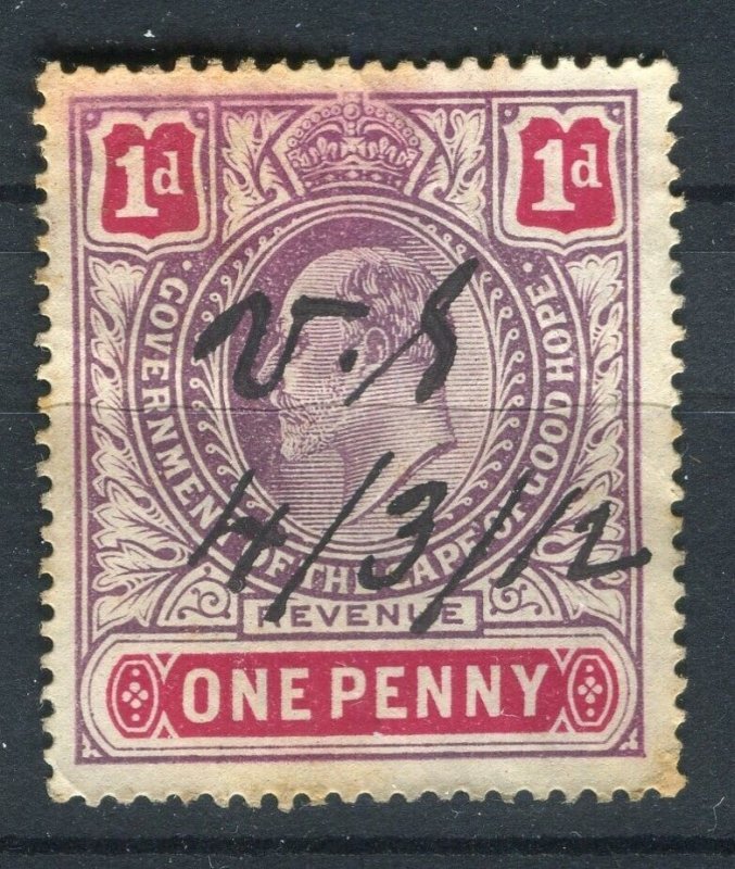 S.AFRICA CAPE GOOD HOPE; Early 1900s Ed VII Revenue issue used 1d. value