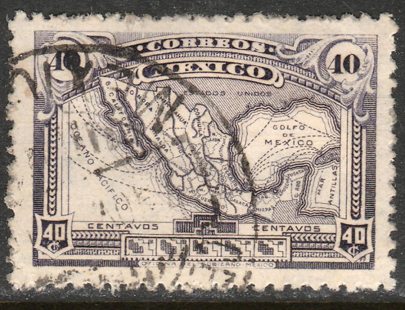 MEXICO 647, 40cents MAP OF MEXICO wmk USED. F-VF. (406)