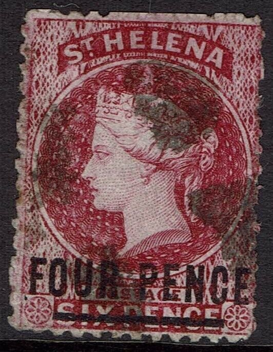 ST HELENA 1864 QV 4D ON 6D 18MM LONG WMK CROWN CC PERF 12.5 USED