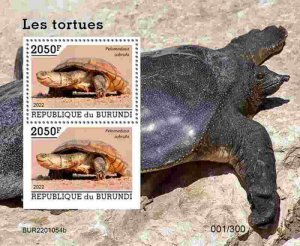 Burundi - 2022 African Helmeted Turtle - 2 Stamp Souvenir Sheet - BUR2201054b