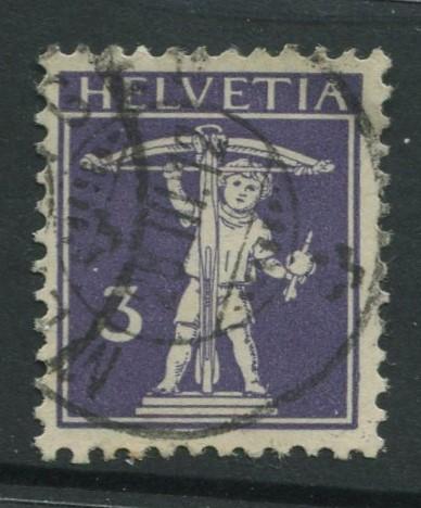 Switzerland - Scott 147 - Definitive Issue -1909 - VFU -Single 3c Stamp