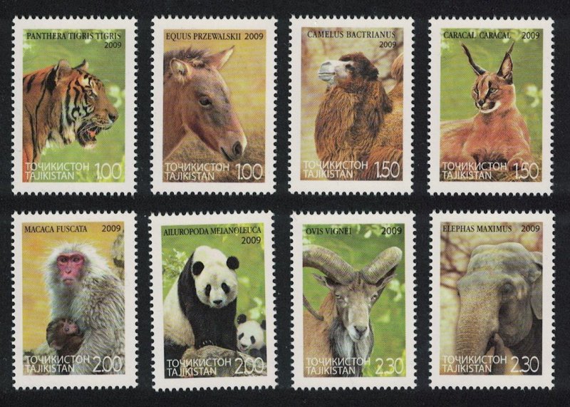 Tajikistan Tiger Panda Camel Caracal Elephant Fauna of Asia 8v 2009 MNH