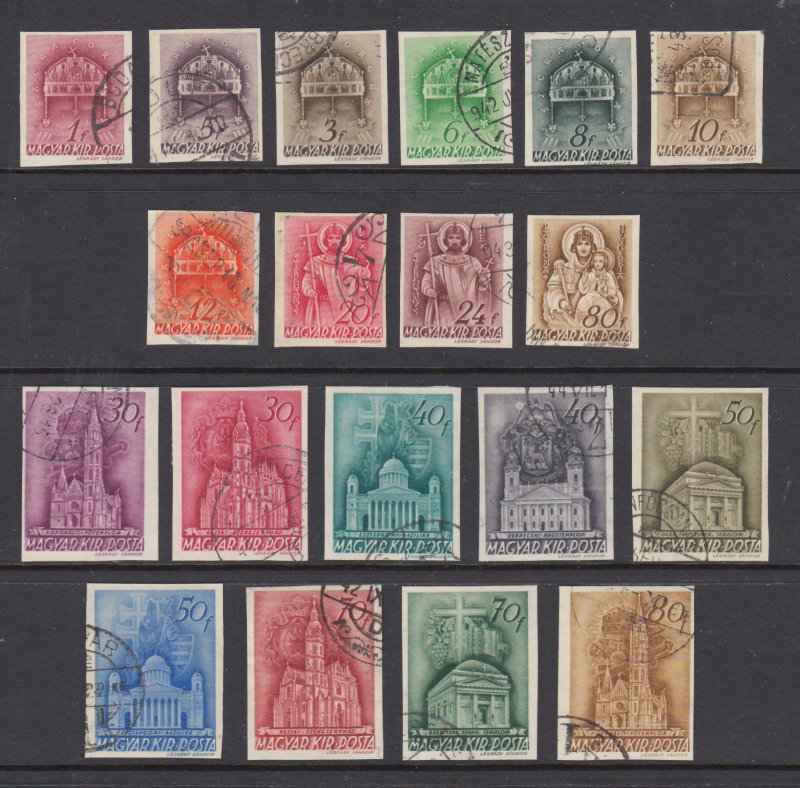 Hungary Sc 578-596 used. 1941-43 Religious Images, complete IMPERF set, sound