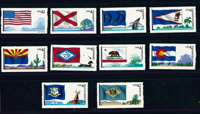 US Scott # 4273 - 4282 42c Flags of Our Nation MNH set of 10 Singles MNH 